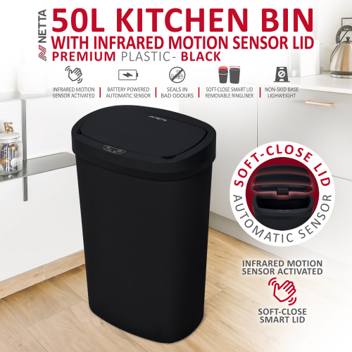 NETTA (Black) NETTA 50L Plastic Sensor Bin for Kitchen 1