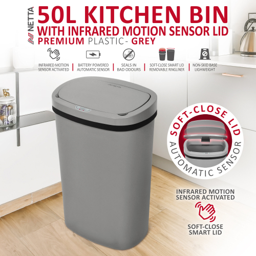 NETTA (Grey) NETTA 50L Plastic Sensor Bin for Kitchen 1