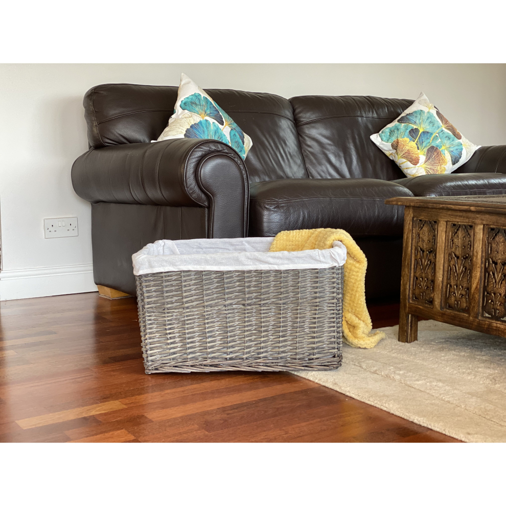 (Grey, 2XL) Huge Deep Wicker Storage Basket Hamper With Lining