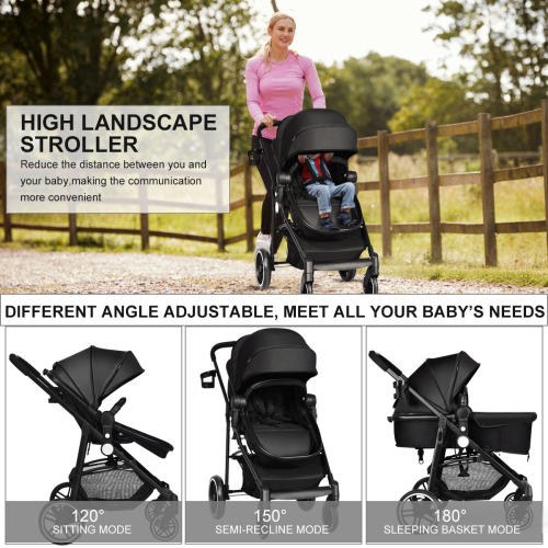 Costway Folding Baby Pushchair 4 Wheels Stroller with Canopy & Reversible Seat 2