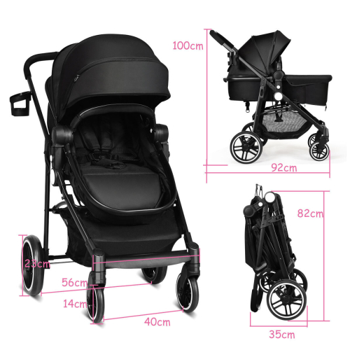 Costway Folding Baby Pushchair 4 Wheels Stroller with Canopy & Reversible Seat 1