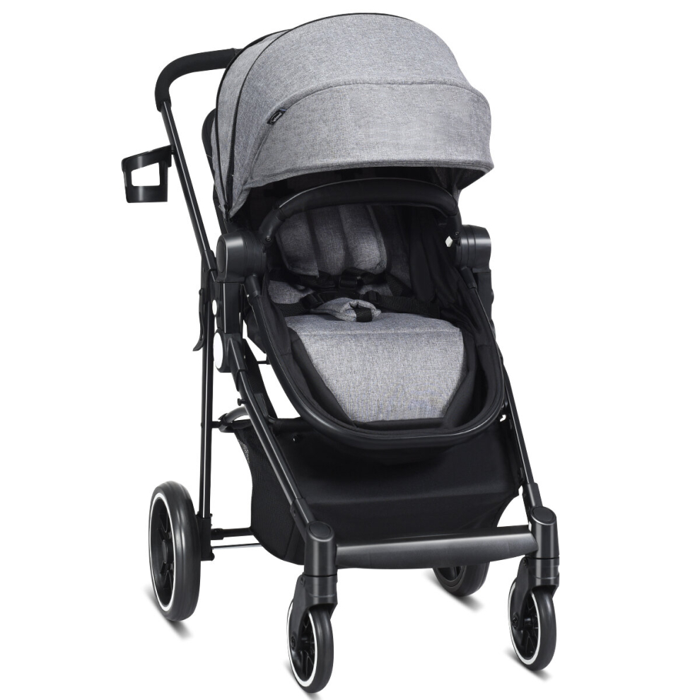 Folding Baby Pushchair 4 Wheels Stroller with Canopy & Reversible Seat