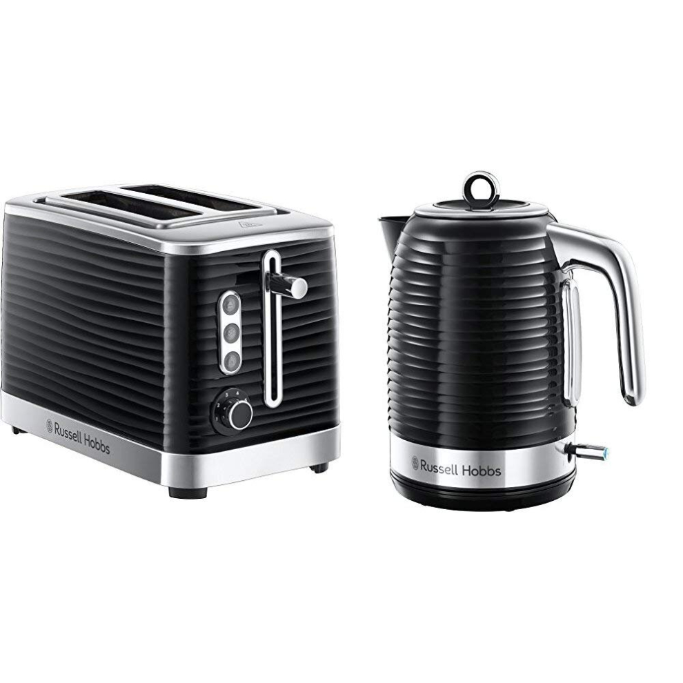 Russell Hobbs 24371 Inspire High Gloss Plastic Two Slice Toaster, Black with Kettle