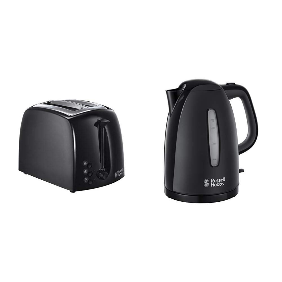 Russell Hobbs Textures 2-Slice Toaster 21641 - Black and Russell Hobbs Textures Plastic Kettle 21271, 1.7 L, 3000 W - Black