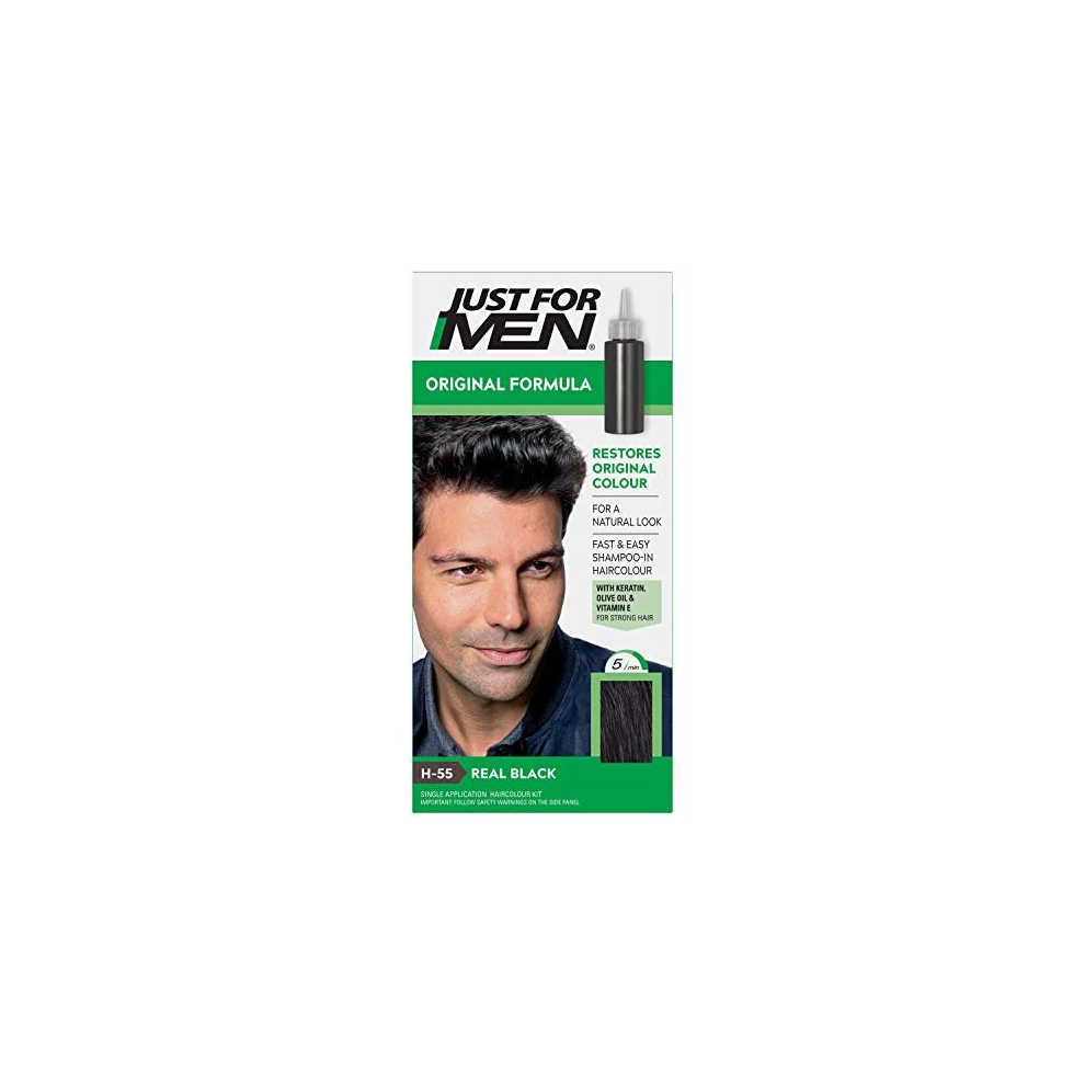 Just For Men Original Formula Real Black Hair Dye, Targets Only The Grey Hairs, Restoring The Original Colour For a Natural Look  H-55 Real Black