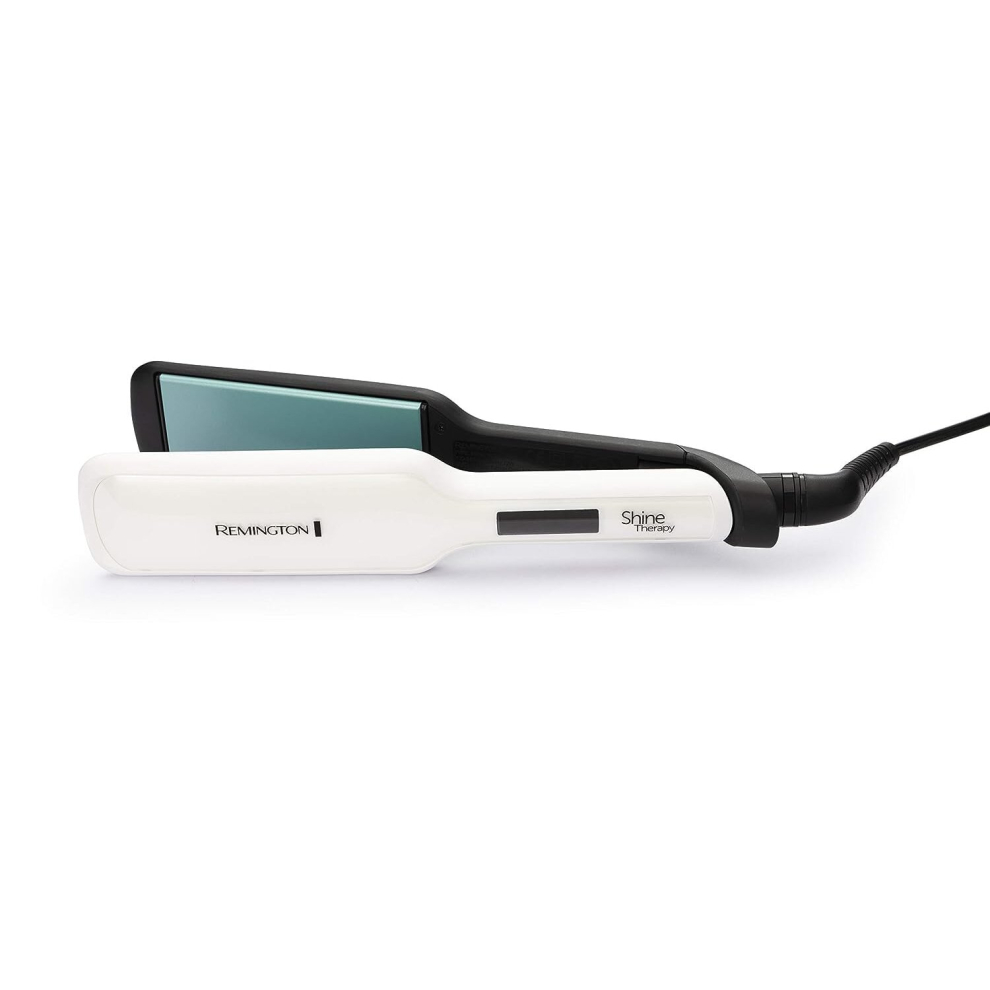 Remington Shine Therapy Wide Plate Ceramic Hair Straighteners for Longer Thicker Hair with Morrocan Argan Oil - S8550, White (Pack of 1)