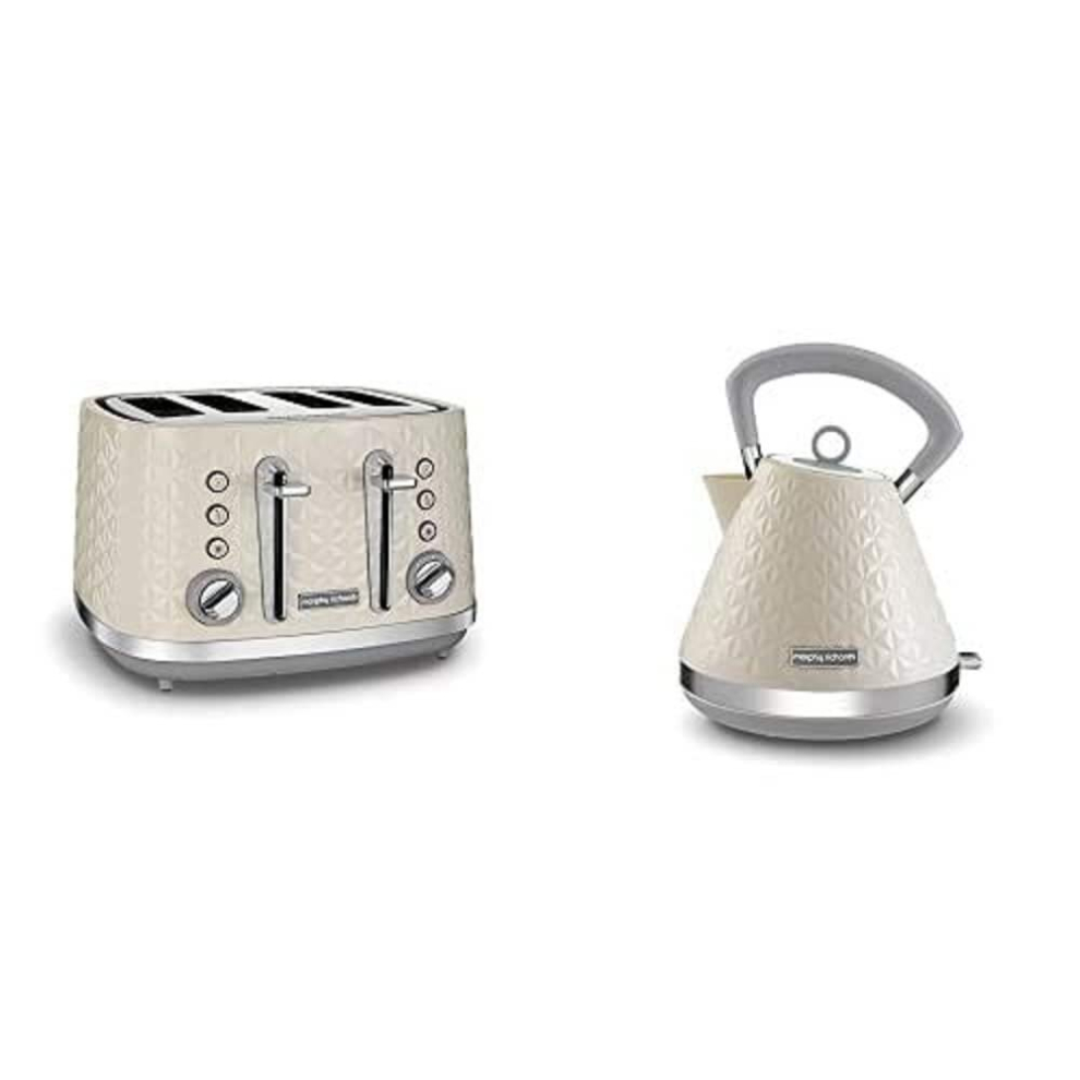 Morphy Richards Vector 4 Slice Toaster 248132 Cream Four Slice Toaster Cream Toaster + Pyramid Kettle 108132 Traditional Kettle Cream