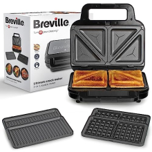 Breville 3-in-1 Ultimate Snack Maker | Deep Fill Toastie Maker, Waffle Maker & Panini Press | Removable Non-Stick Plates | Black & Stainless Steel [VS