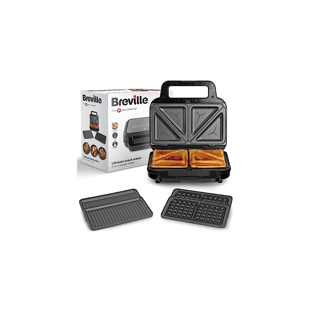 Breville 3-in-1 Ultimate Snack Maker | Deep Fill Toastie Maker, Waffle Maker & Panini Press | Removable Non-Stick Plates | Black & Stainless Steel [VS