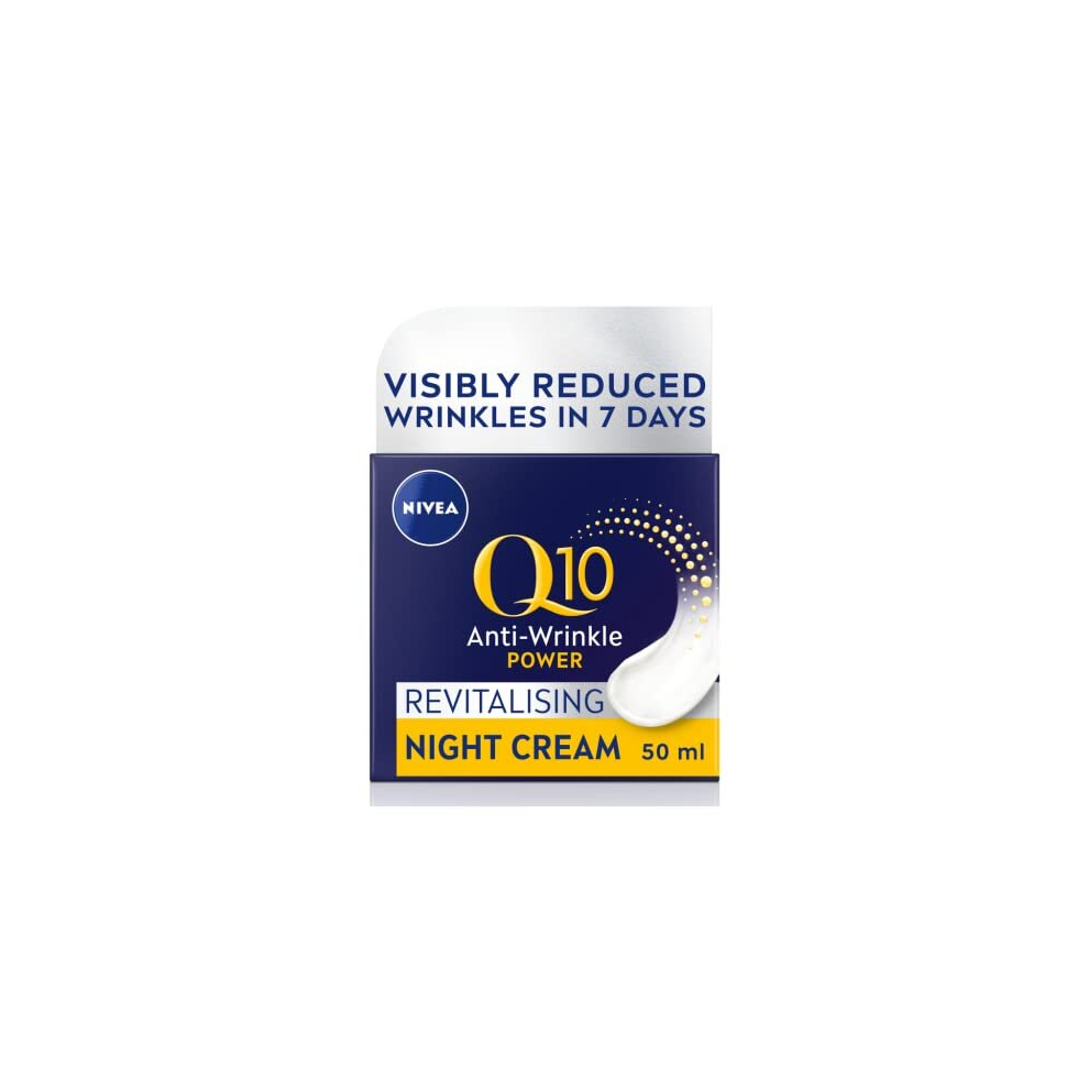 NIVEA Q10 Anti-Wrinkle Power Revitalising Night Cream (50ml), Anti-Wrinkle Face Cream with Skin Identical Q10 and Creatine, Regenerative Night Cream