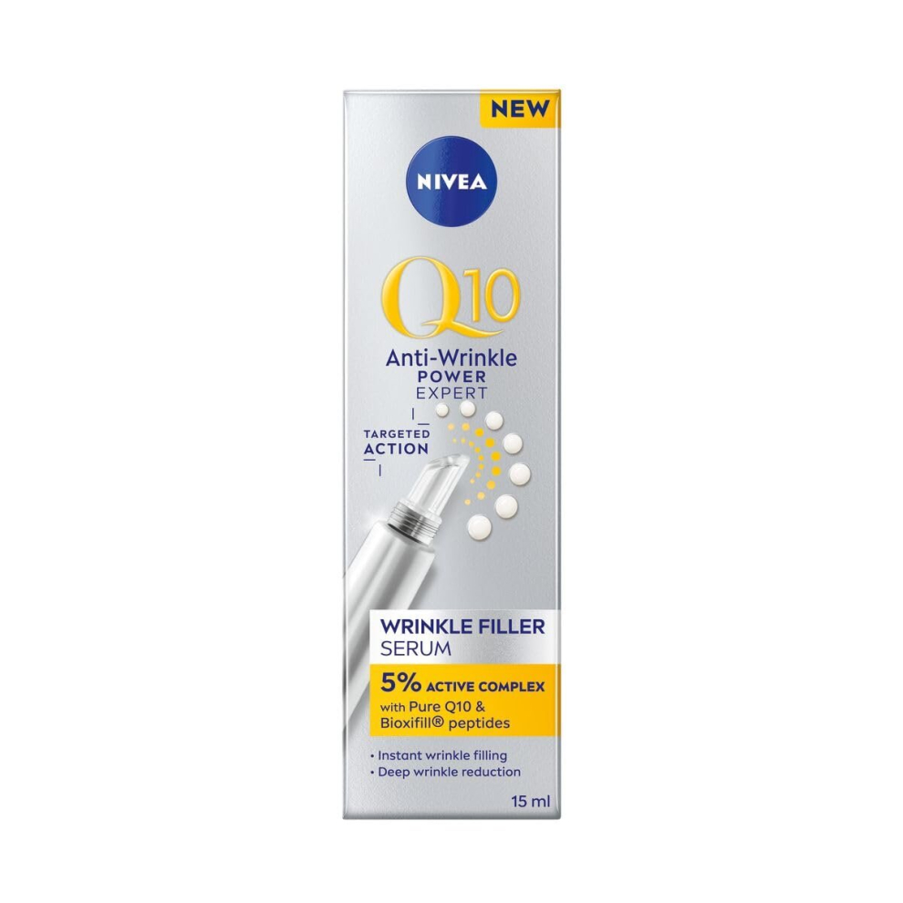 NIVEA Q10 Anti-Wrinkle Power Expert Wrinkle Filler Serum (15ml), Face Serum with Pure Coenzyme Q10 and Bioxifill Peptides Reduces Fine Lines and Wrink