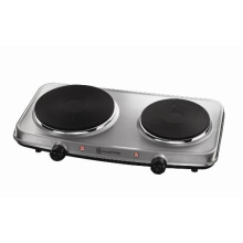 Russell Hobbs Double Hot Plate Electric Stainless Steel Hob, 2 Cast iron plates, Large 1500W, Small 750W, Portable, Table top, Variable & Individual t