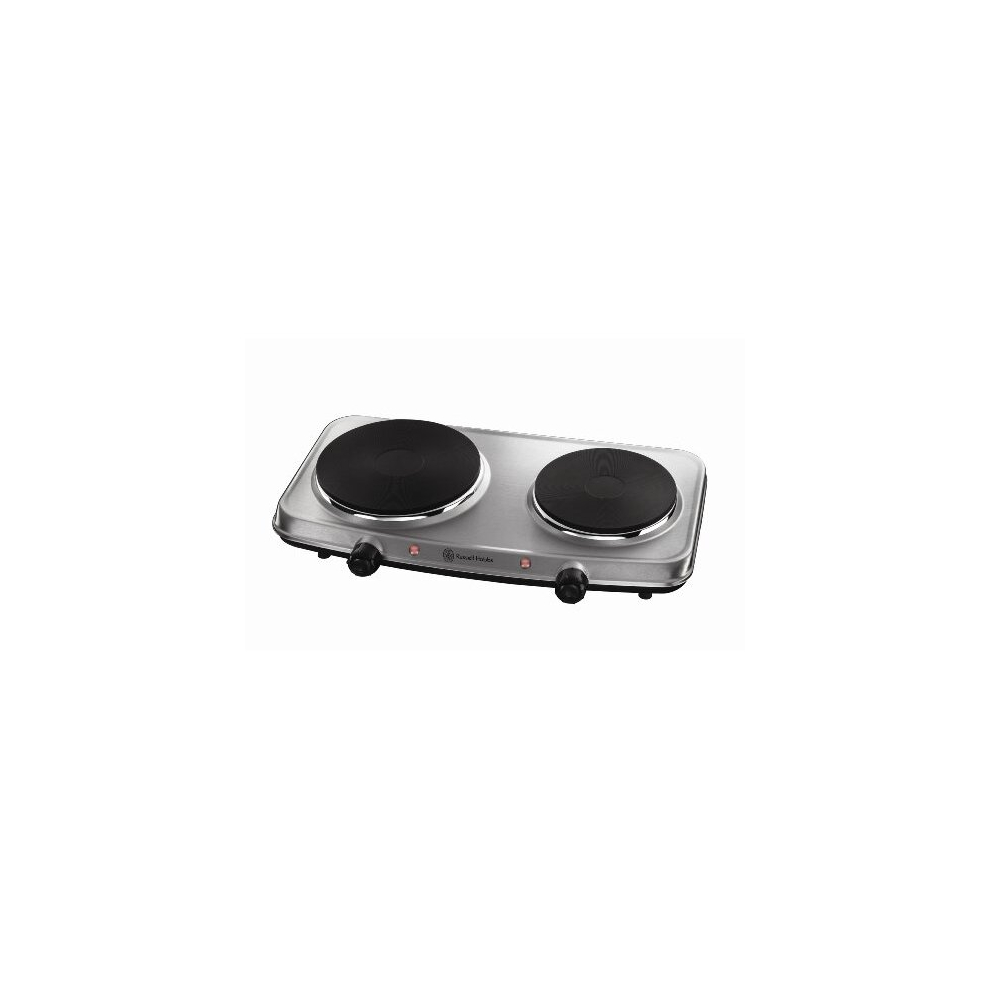 Russell Hobbs Double Hot Plate Electric Stainless Steel Hob, 2 Cast iron plates, Large 1500W, Small 750W, Portable, Table top, Variable & Individual t