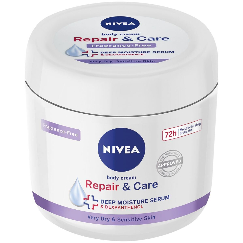 NIVEA Body Repair & Care Cream (400ml Jar), Sensitive Moisturising Cream with NIVEA DEEP MOISTURE SERUM, Body Cream with Strengthening Formula, Body C