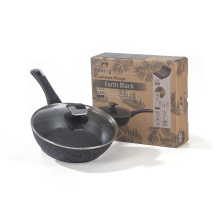 HOUSZY 24 cm Non-Stick Deep Frying Pan Skillet with Tempered Glass Lid