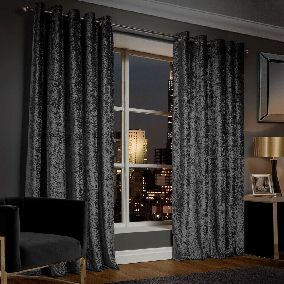 (Charcoal, 66" x 90" (168cm x 228cm)) Thick Heavy Velvet Curtain PAIR Eyelet Ring Top Fully Lined Ready Made Curatins