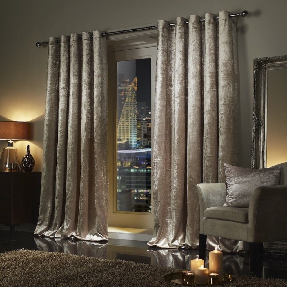 (Beige, 66" x 90" (168cm x 228cm)) Thick Heavy Velvet Curtain PAIR Eyelet Ring Top Fully Lined Ready Made Curatins