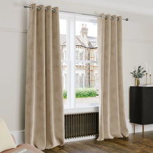 (Beige, 90" x 90" (228cm x 228cm)) Thick Heavy Velvet Curtain PAIR Eyelet Ring Top Fully Lined Ready Made Curatins