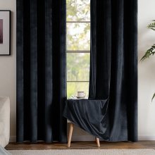 (Black , 66" x 54" (168cm x 137cm)) Thick Heavy Velvet Curtain PAIR Eyelet Ring Top Fully Lined Ready Made Curatins