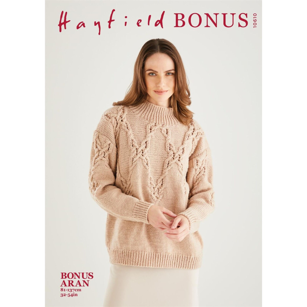 Hayfield Bonus Aran Eyelet Lace Sweater Knitting Pattern - Advanced Level
