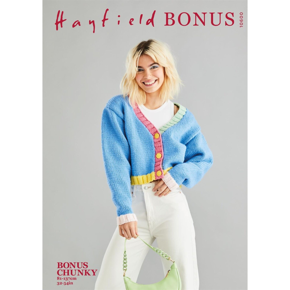 Hayfield Bonus Chunky Contrast Rib Cardigan Knitting Pattern - Easy Level