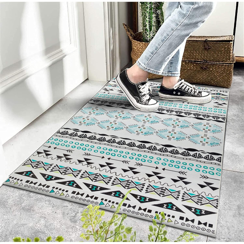 (60x110 cm, ZURI- PRINTED RUG) Non Slip Rugs Printed Geometric Carpets Runner Mat