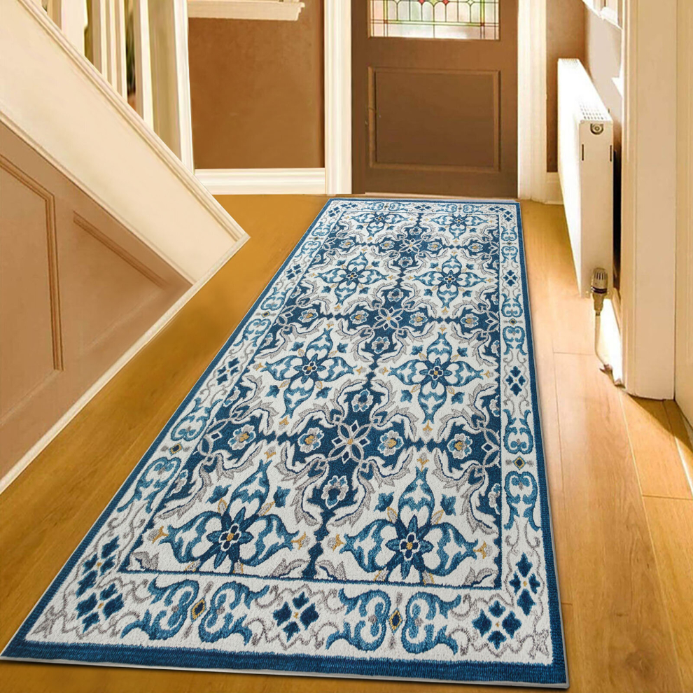 (60x220 cm, LUNA- PRINTED RUG) Non Slip Rugs Printed Geometric Carpets Runner Mat