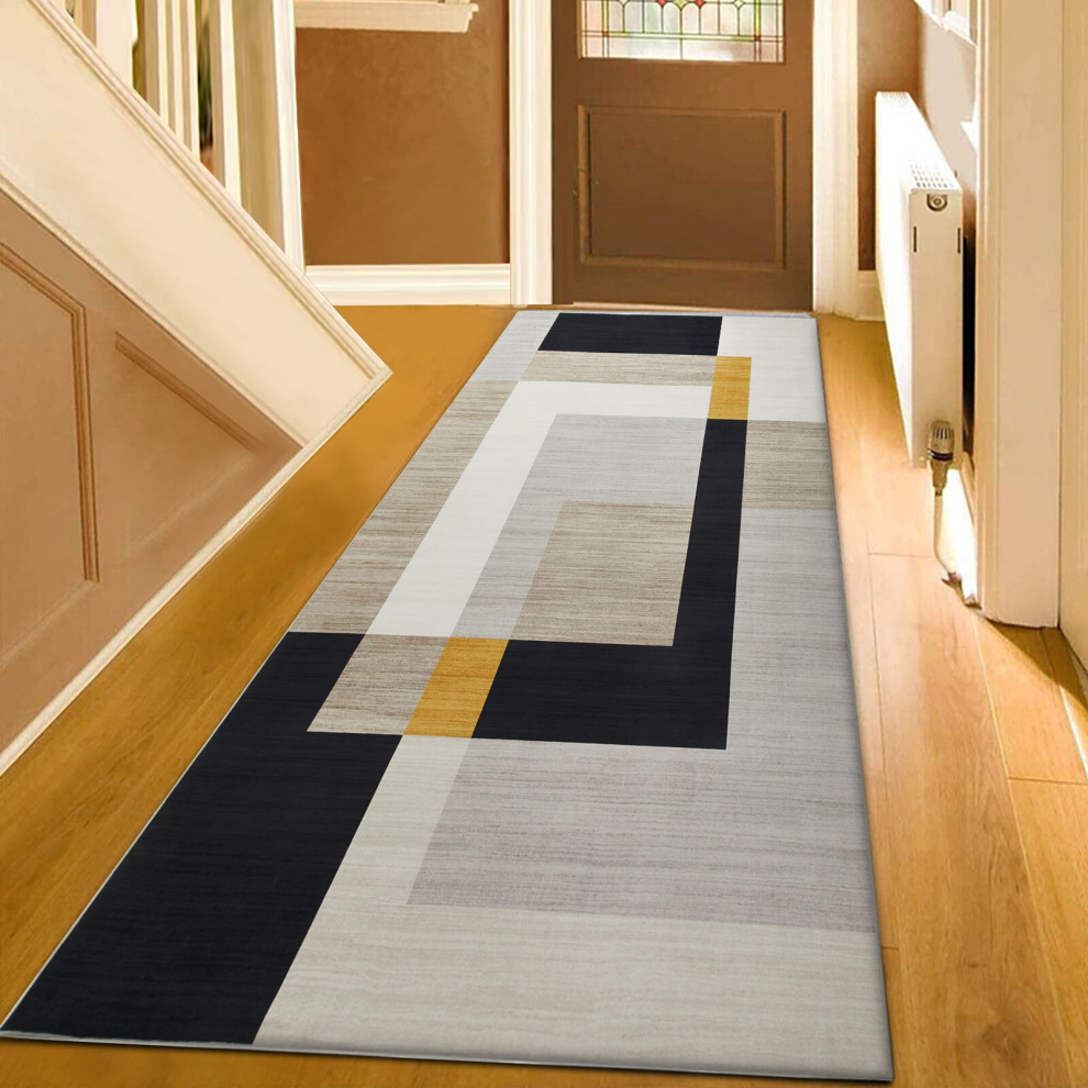 (80x300 cm, MILO- PRINTED RUG) Non Slip Rugs Printed Geometric Carpets Runner Mat