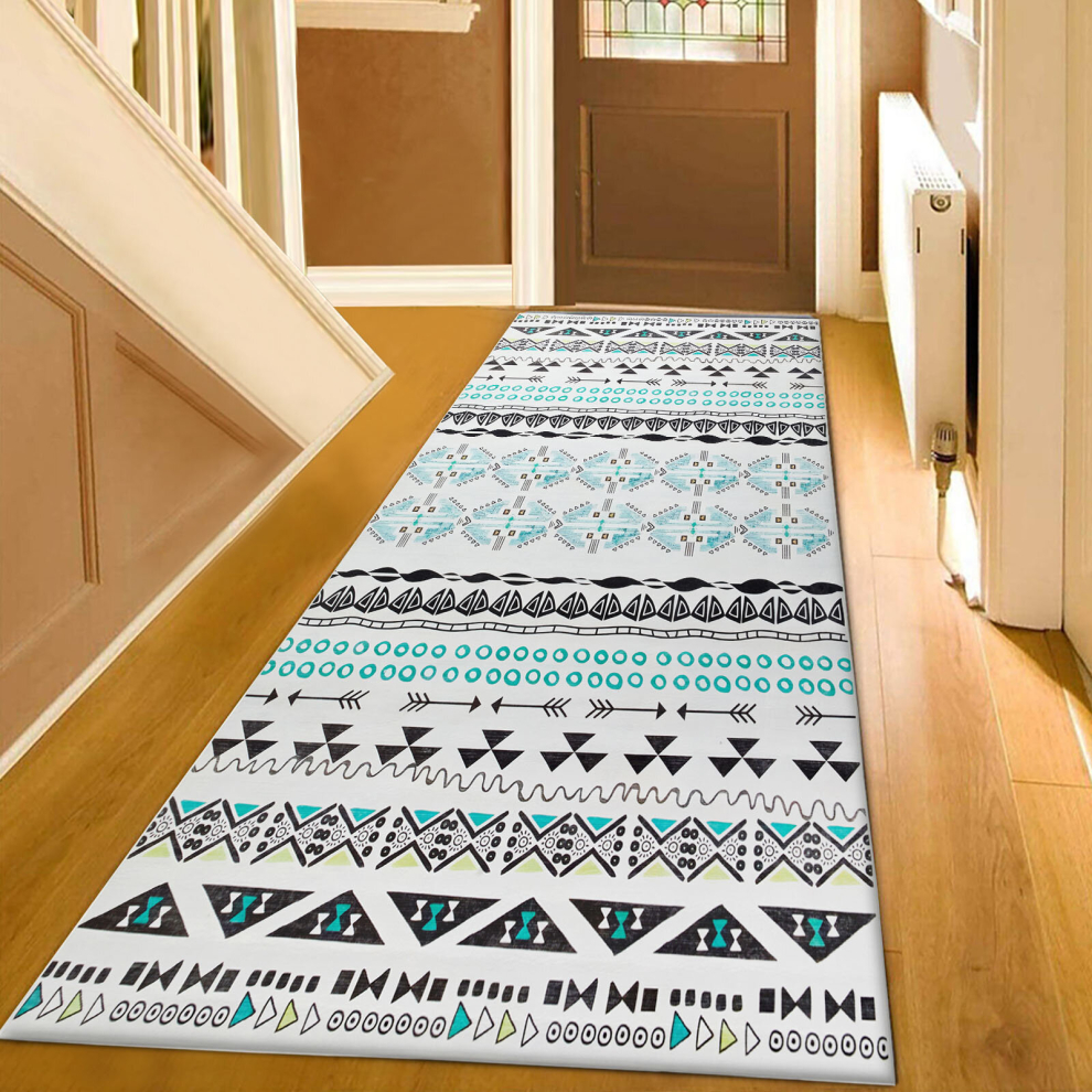 (80x300 cm, ZURI- PRINTED RUG) Non Slip Rugs Printed Geometric Carpets Runner Mat