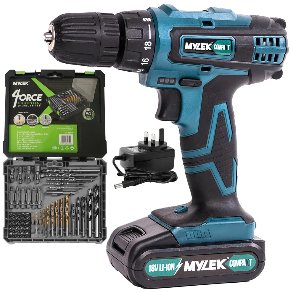 (50-Piece) 18V VCB Cordless Drill & Drill Bit Kit