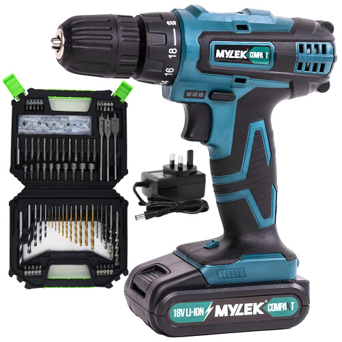 MYLEK (128-Piece) 18V VCB Cordless Drill & Drill Bit Kit