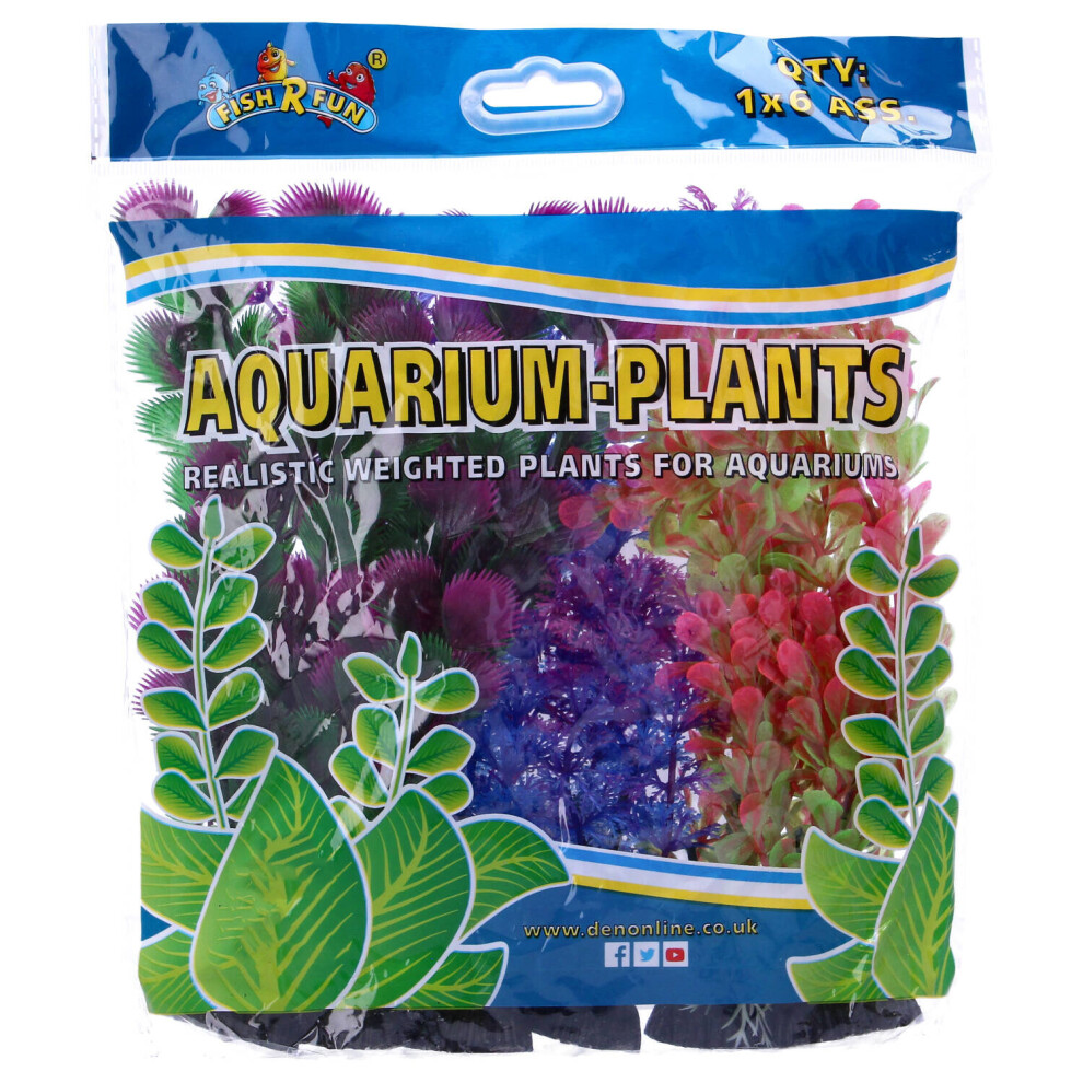 Fish R' Fun Multicoloured Plastic Plants x6 10cm Aquarium Tank Decoration Assortment