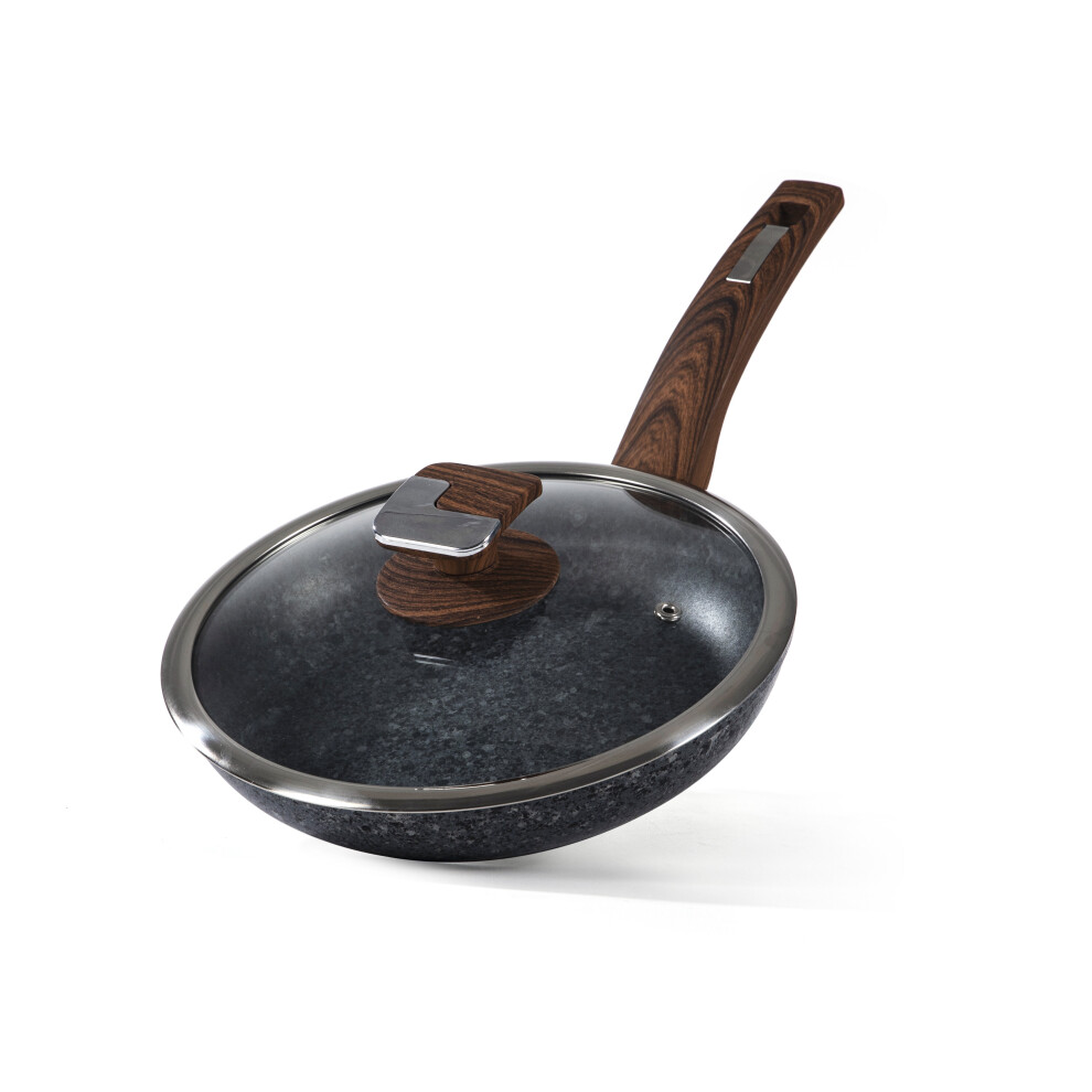 HOUSZY 24CM Frying Pan with Lid, Granite Frying Pan Nonstick