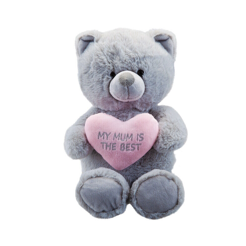 Mothers Day Grey Soft Cuddly Teddy Bear My Mum Is The Best Love Heart Gift