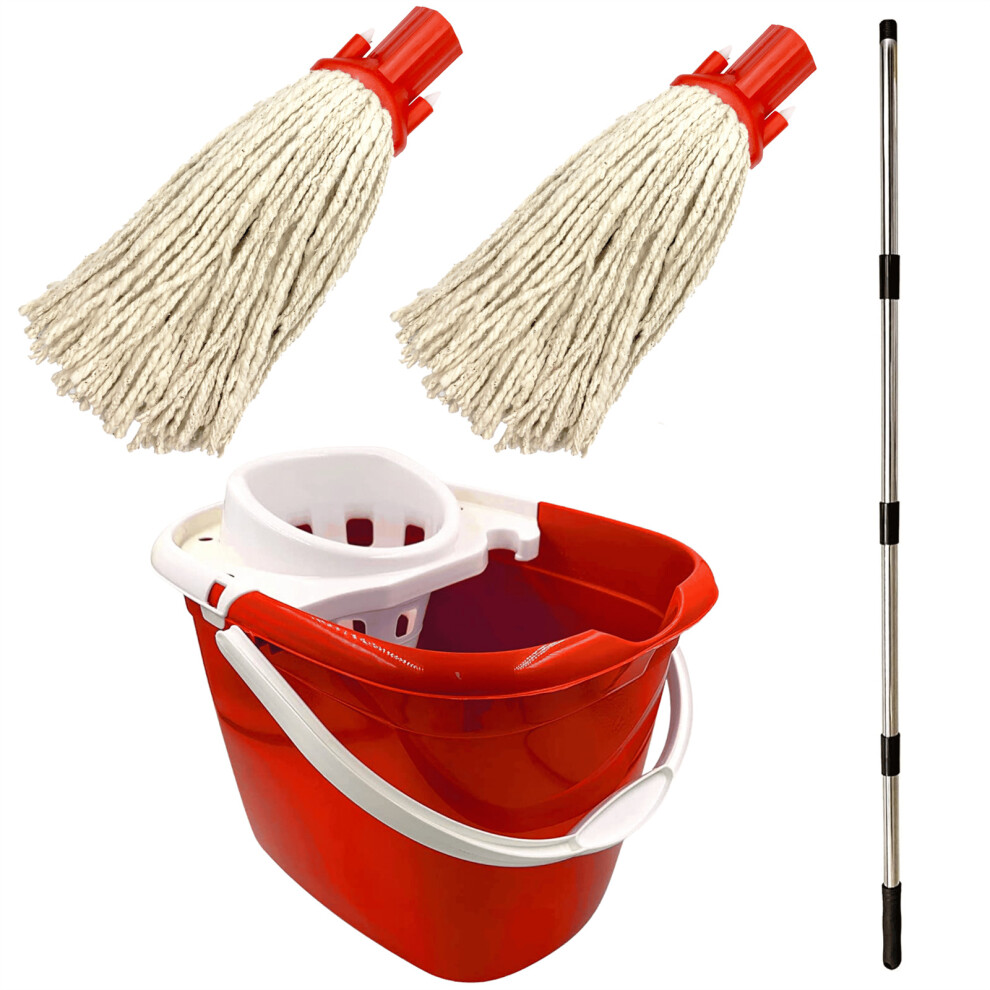 The Dustpan & Brush Store Floor Mop Bucket Set Cotton Mops Heavy Duty 12L Wringer Industrial