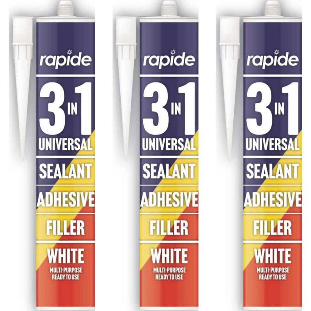 3 x 260ml Rapide 3in1 Universal Sealant Adhesive & Multipurpose Filler