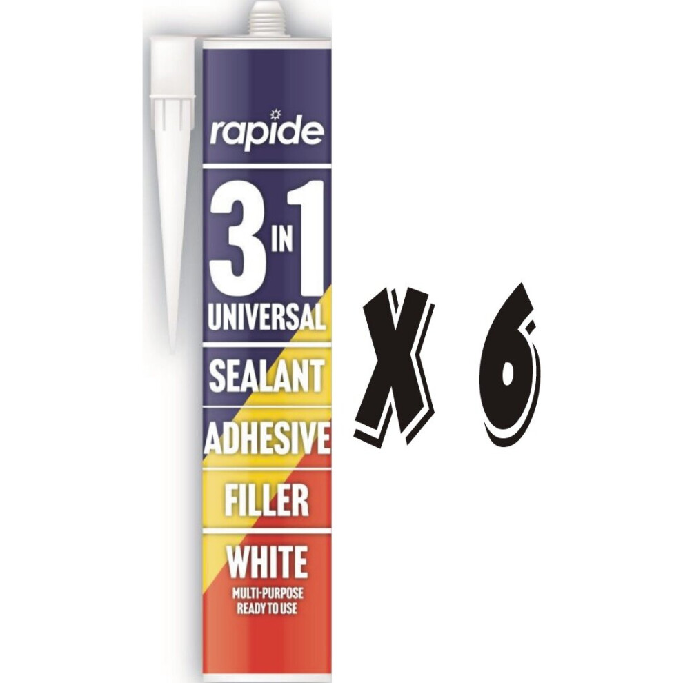 6 x 260ml Rapide 3in1 Universal Sealant Adhesive & Multipurpose Filler