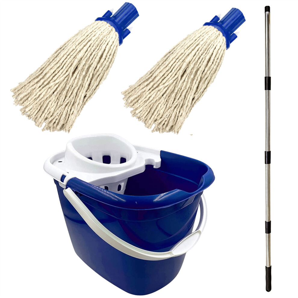 The Dustpan & Brush Store Floor Mop Bucket Cotton Mops Heavy Duty 12L Wringer Industrial Plastic