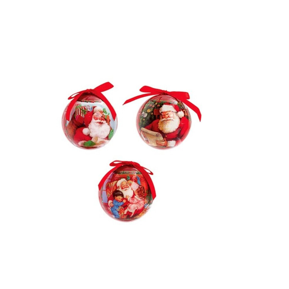 Garden Store Direct Set Of 3 Traditional Santa Christmas Baubles 75Mm Red