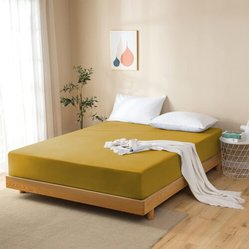 Imperial Rooms (Ocher, King (152 x 200 cm)) Fitted Sheet Bed Sheets Extra Deep 25CM Single Double King Sizes 2