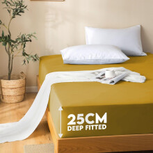 (Ocher, Double (137 x 190 cm)) Fitted Sheet Bed Sheets Extra Deep 25CM Single Double King Sizes