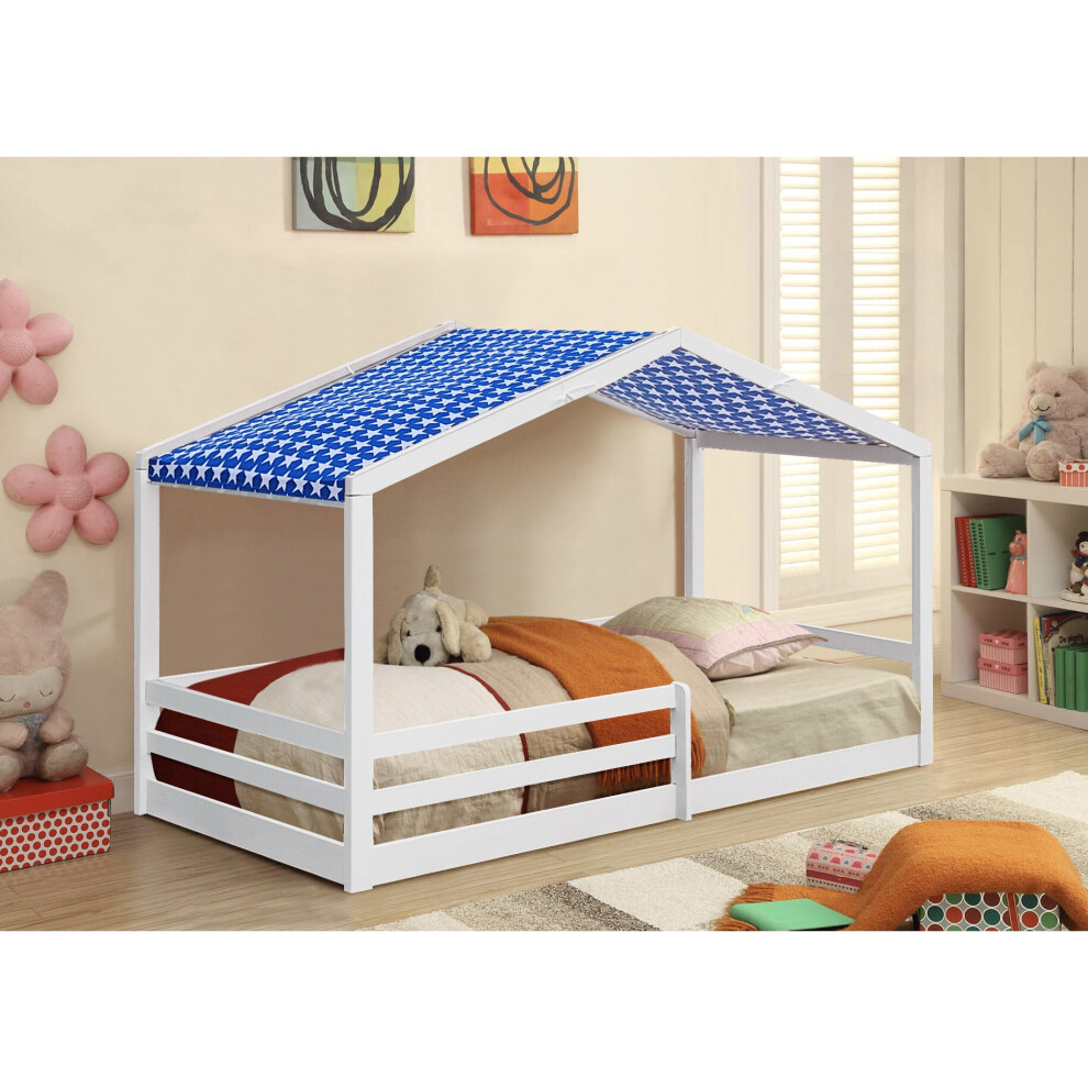 (With Lucy Mattress, No Tent) 3ft White Wooden House Bed With Tent And Mattress Options