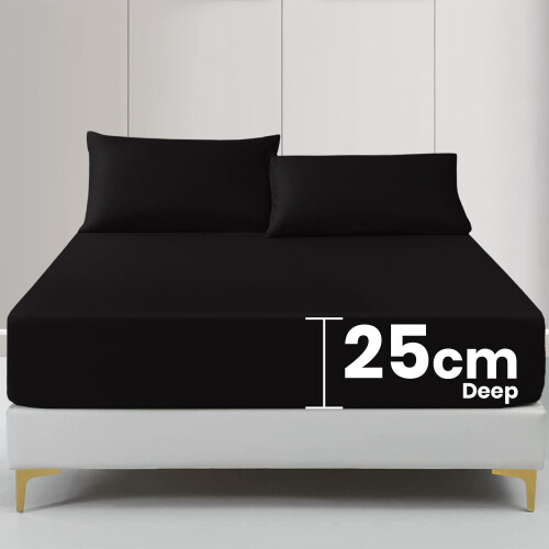 Imperial Rooms (Black, King (152 x 200 cm)) Fitted Sheet Bed Sheets Extra Deep 25CM Single Double King Sizes