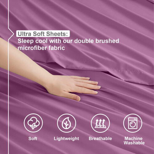 Imperial Rooms (Violet, Single (90 x 191 cm)) Fitted Sheet Bed Sheets Extra Deep 25CM Single Double King Sizes 2