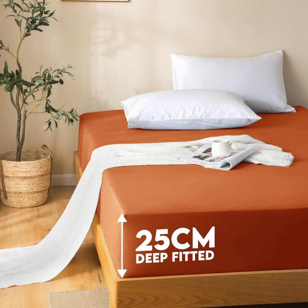 (Rust, King (152 x 200 cm)) Fitted Sheet Bed Sheets Extra Deep 25CM Single Double King Sizes