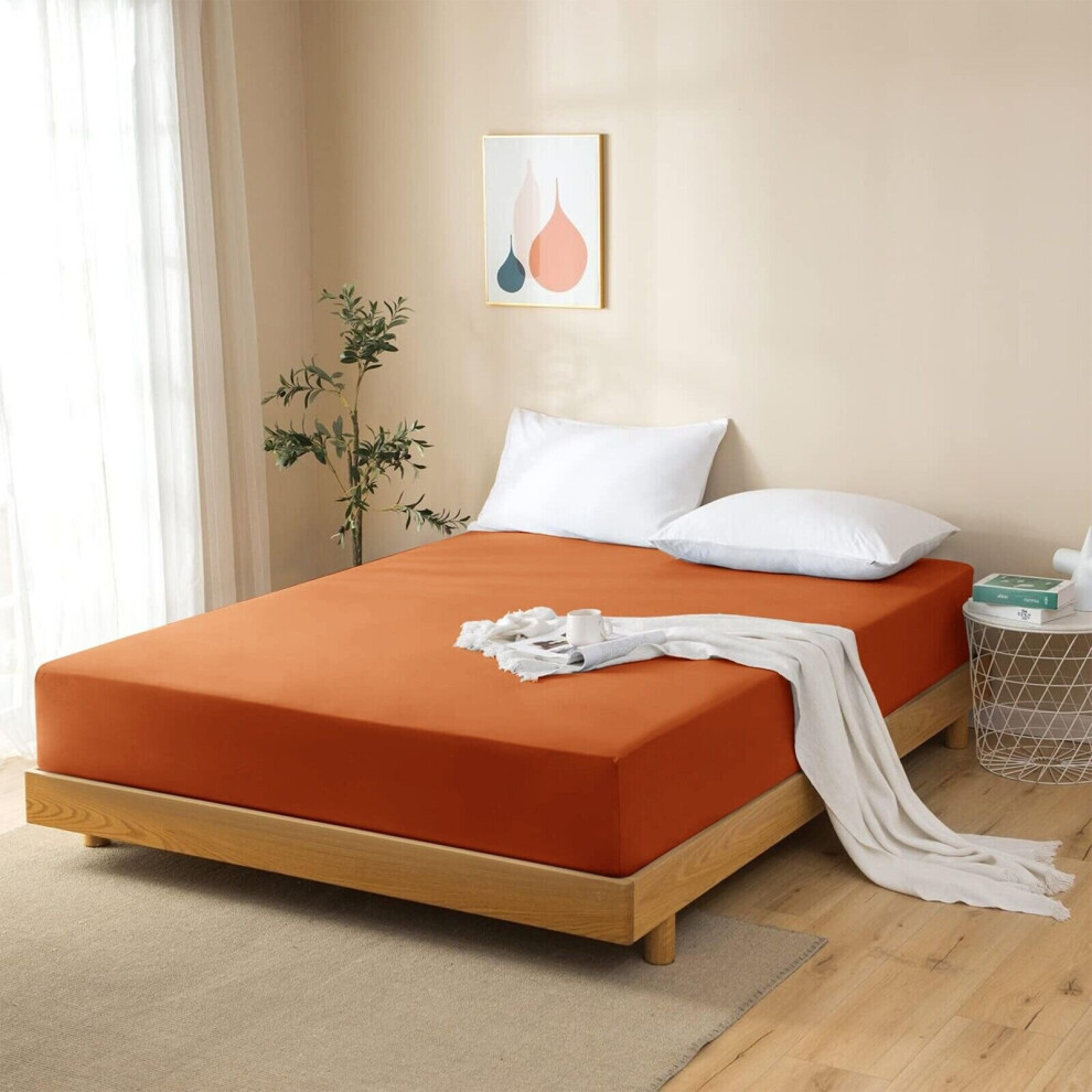 (Rust, Double (137 x 190 cm)) Fitted Sheet Bed Sheets Extra Deep 25CM Single Double King Sizes