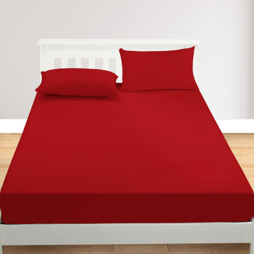 Imperial Rooms (Red, Double (137 x 190 cm)) Fitted Sheet Bed Sheets Extra Deep 25CM Single Double King Sizes 2