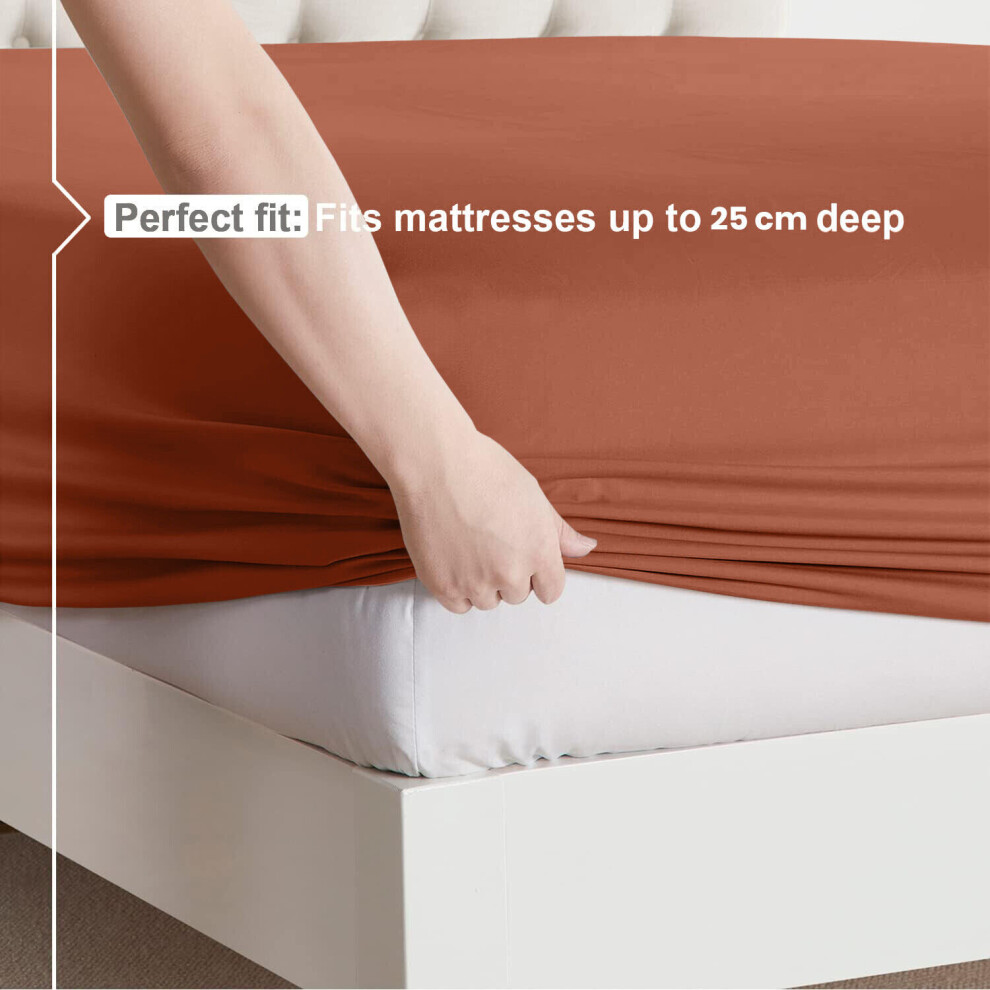 (Rust, Single (90 x 191 cm)) Fitted Sheet Bed Sheets Extra Deep 25CM Single Double King Sizes