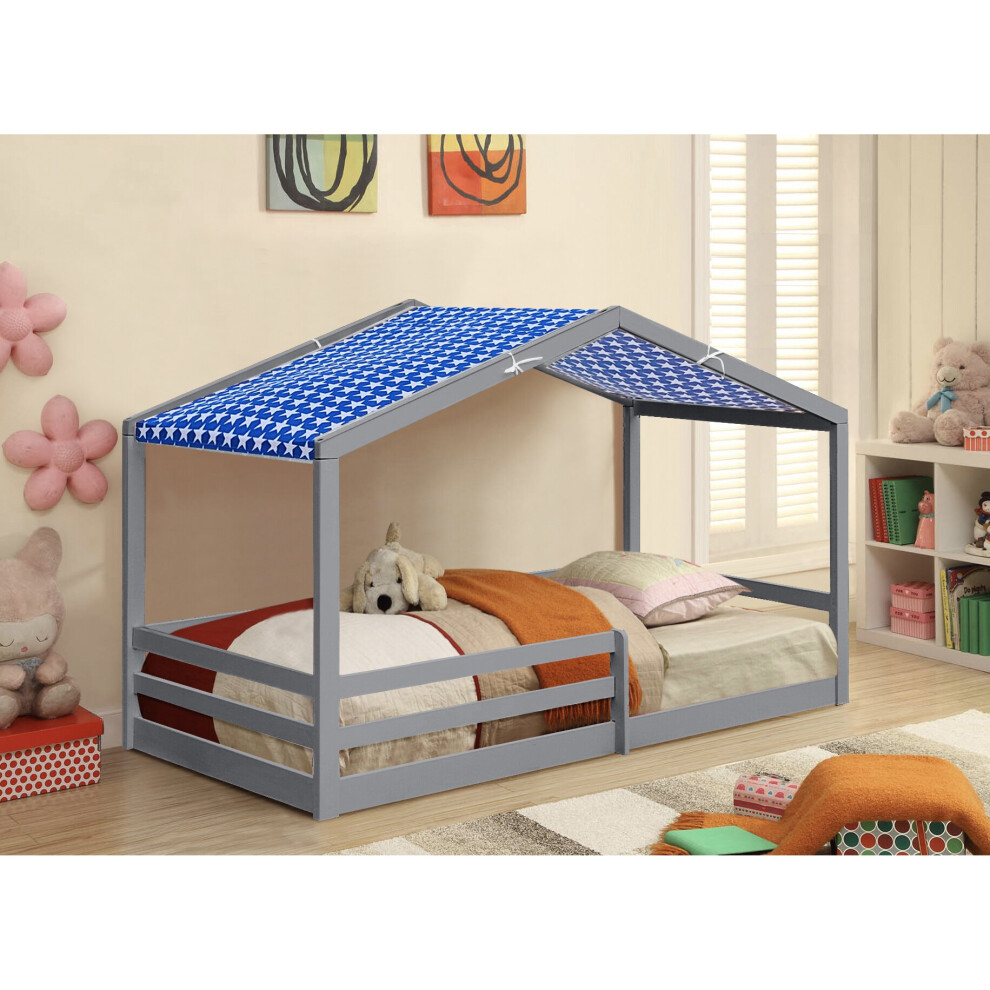 (No Mattress, No Tent) 3ft Grey Wooden House Bed With Tent And Mattress Options