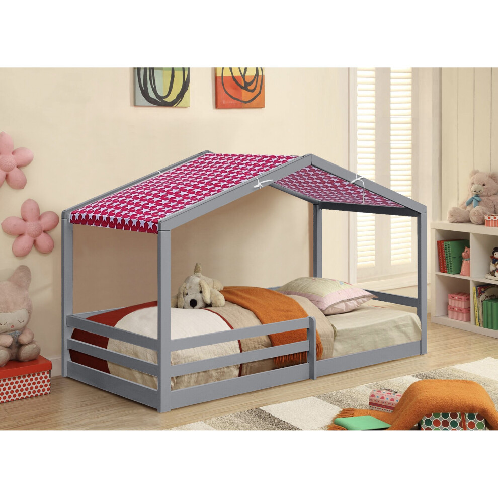 (With Lucy Mattress, With Red Tent ) 3ft Grey Wooden House Bed With Tent And Mattress Options